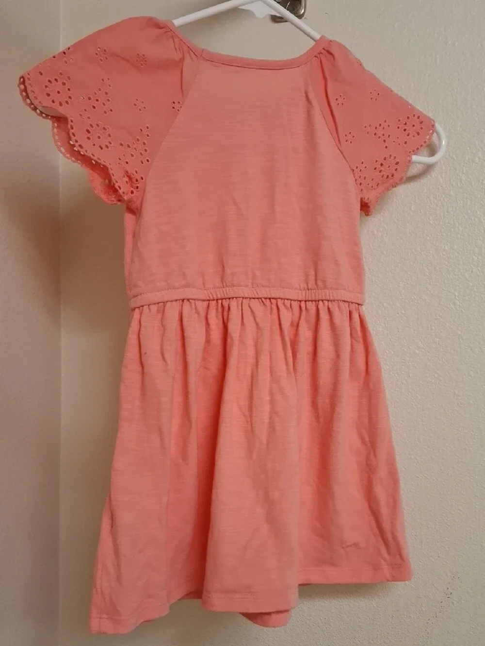 Cat & Jack Coral Eyelet Sleeve Dress with Waist Bow